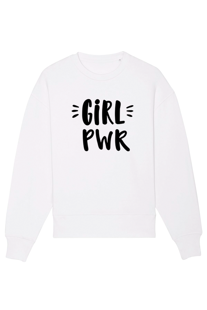 Weißes Oversized Sweater mit Motiv GIRL PWR