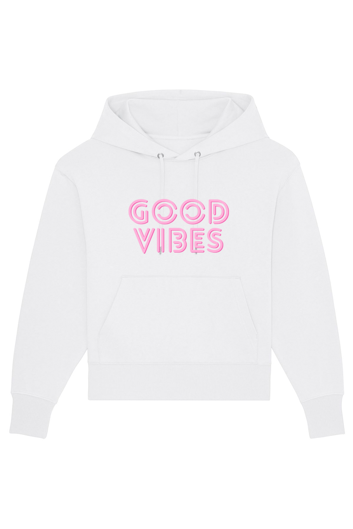 Weißes Oversized Hoodie mit Motiv GOOD VIBES