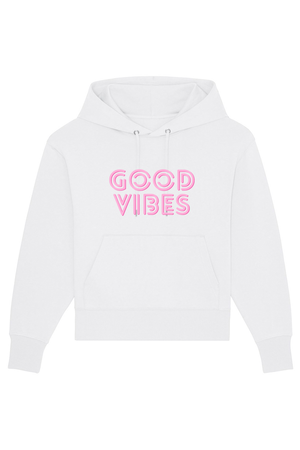 Weißes Oversized Hoodie mit Motiv GOOD VIBES