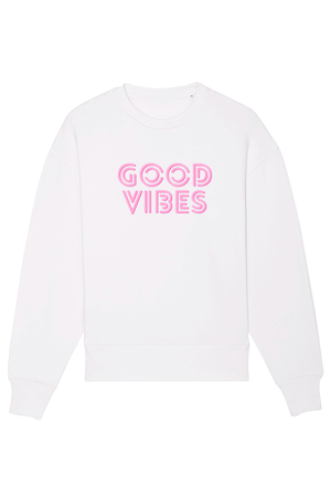 Weißes Oversized Sweatshirt mit Motiv GOOD VIBES