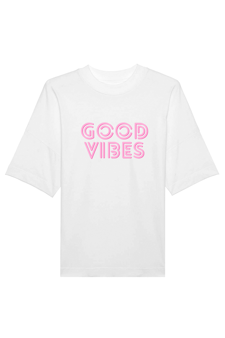 Weißes Oversized T-Shirt mit Motiv GOOD VIBES