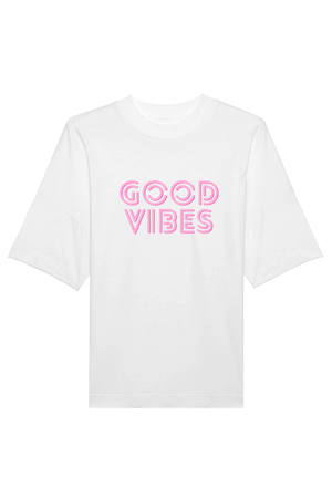 Weißes Oversized T-Shirt mit Motiv GOOD VIBES