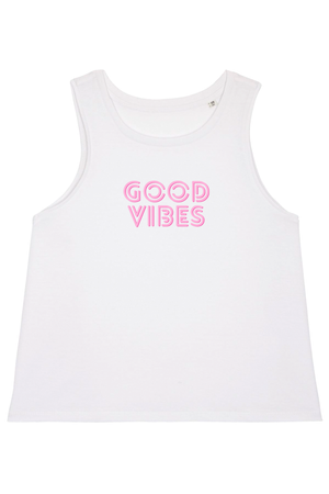 Weißes Dancer Top mit Motiv GOOD VIBES