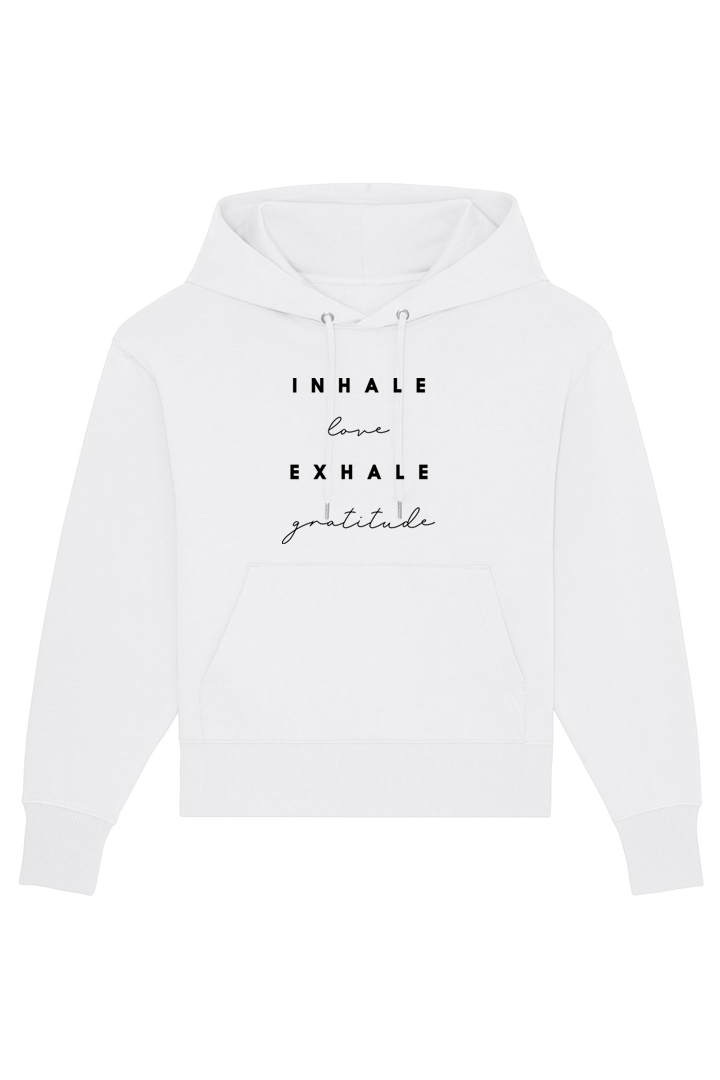 Weißer Oversized Hoodie mit Motiv INHALE EXHALE