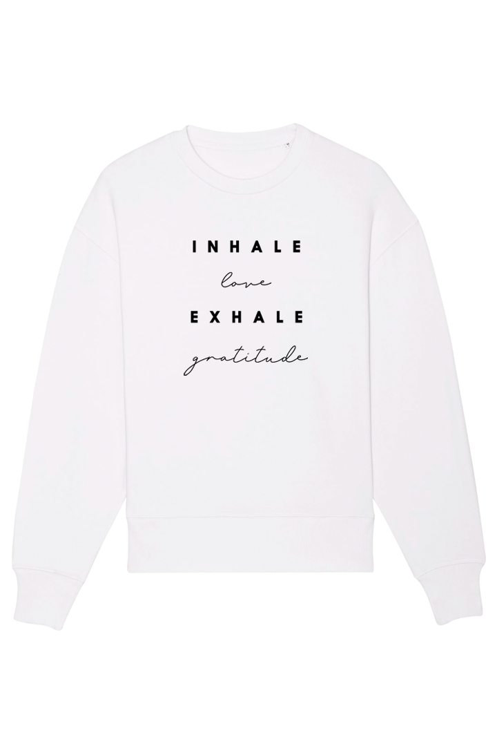 Weißer Oversized Sweater mit Motiv INHALE EXHALE