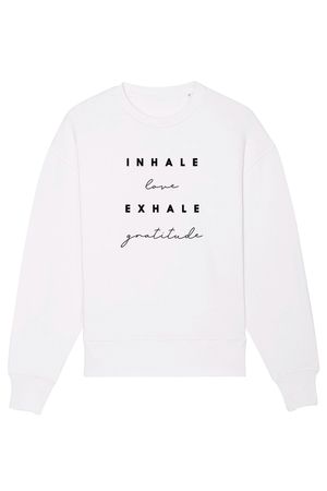 Weißer Oversized Sweater mit Motiv INHALE EXHALE