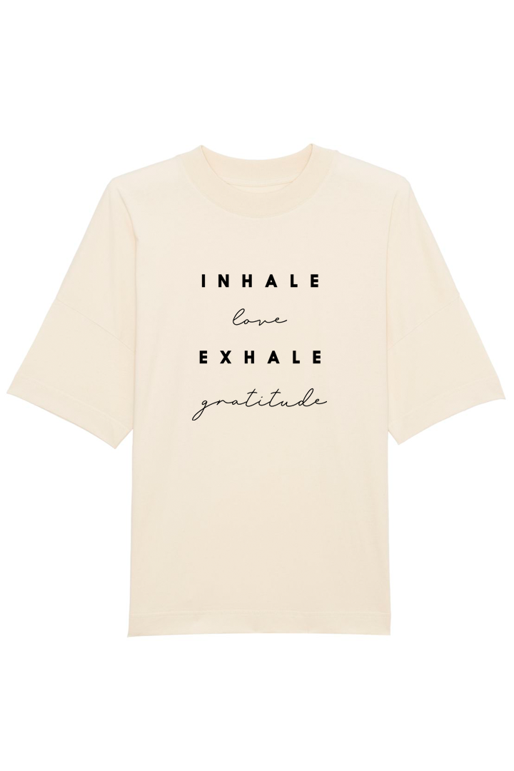 Natural Raw Oversized T-Shirt mit Motiv INHALE EXHALE