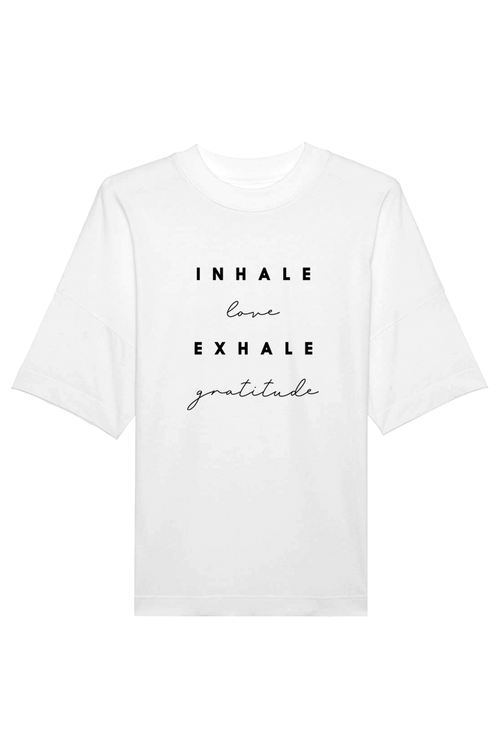 Weißes  Oversized T-Shirt mit Motiv INHALE EXHALE