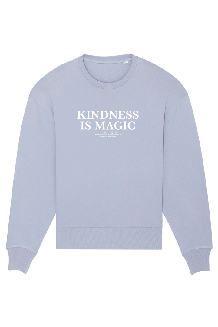 Serene Blue Oversized Sweater mit Motiv KINDNESS IS MAGIC