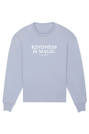 Serene Blue Oversized Sweater mit Motiv KINDNESS IS MAGIC