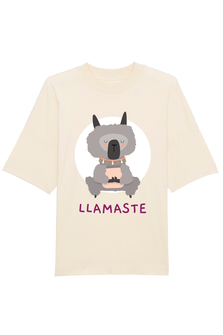 Natural Raw Oversized T-Shirt mit Motiv LLAMASTE