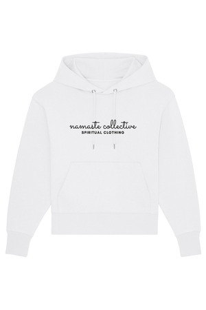 Weißer Oversized Hoodie mit Motiv NAMASTE COLLECTIVE