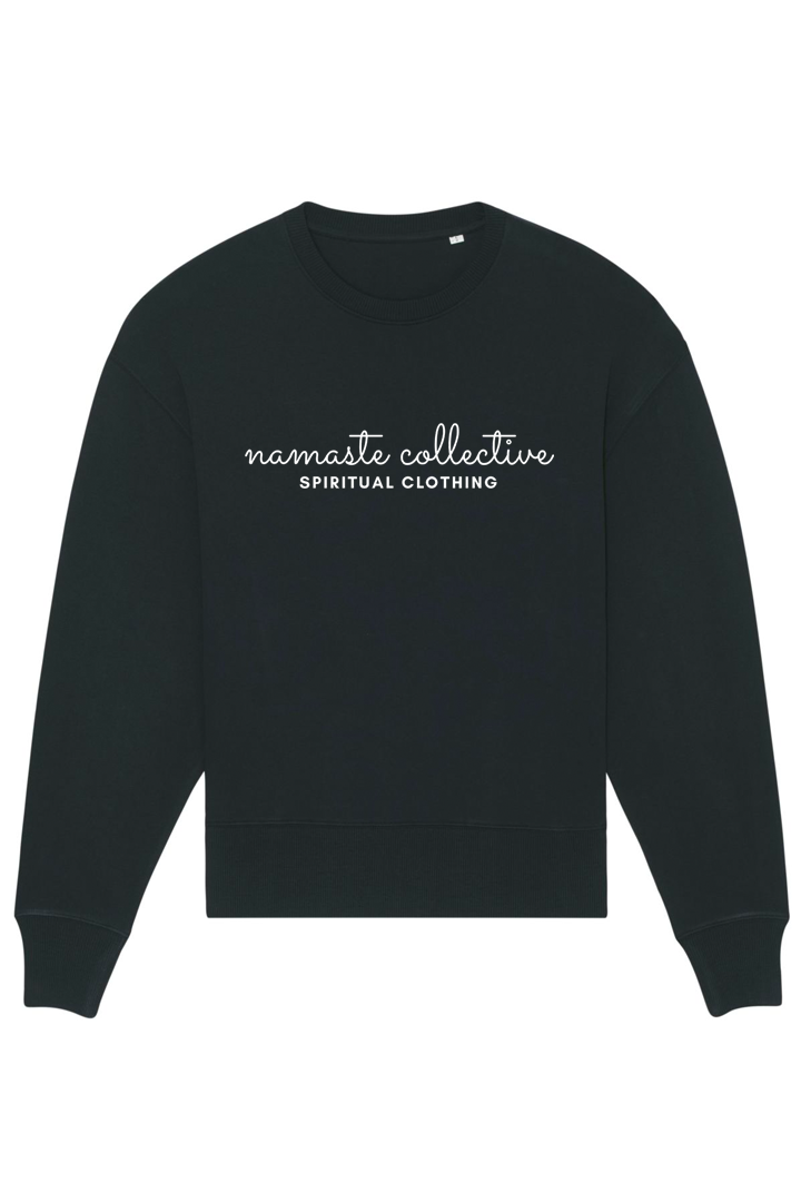 Schwarzes Oversized Sweater mit Motiv NAMASTE COLLECTIVE