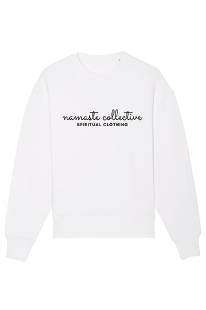 Weißes Oversized Sweater mit Motiv NAMASTE COLLECTIVE