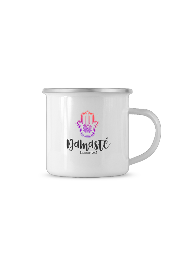 Emaille Tasse mit Motiv NAMASTE