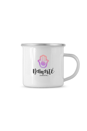 Emaille Tasse mit Motiv NAMASTE