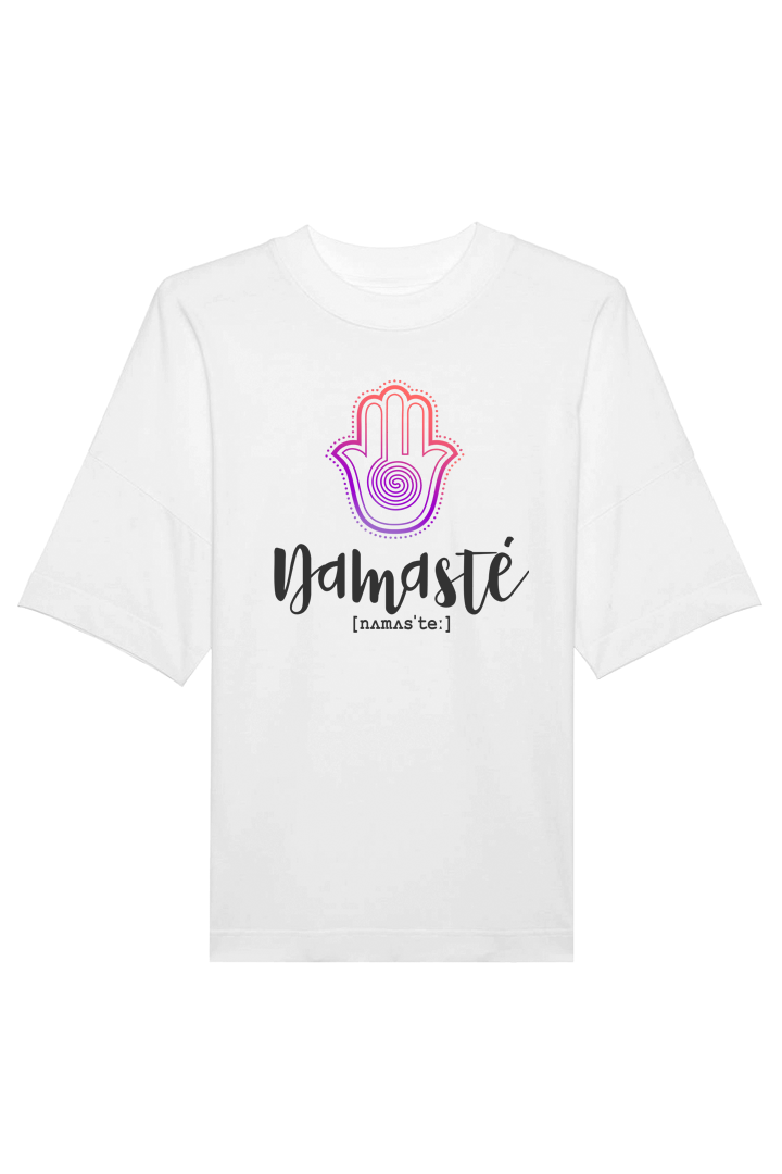 Weißes Oversized T-Shirt mit Motiv NAMASTE