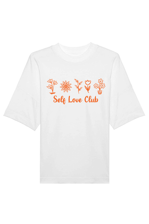 Weißes oversized T-Shirt mit Motiv SELF LOVE CLUB