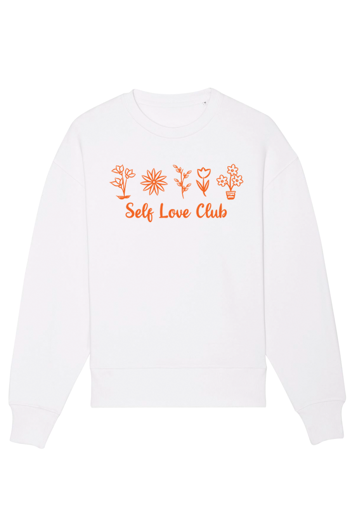 Weißer oversized Sweater mit Motiv SELF LOVE CLUB