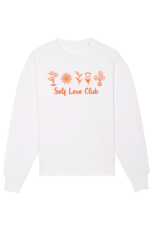 Weißer oversized Sweater mit Motiv SELF LOVE CLUB