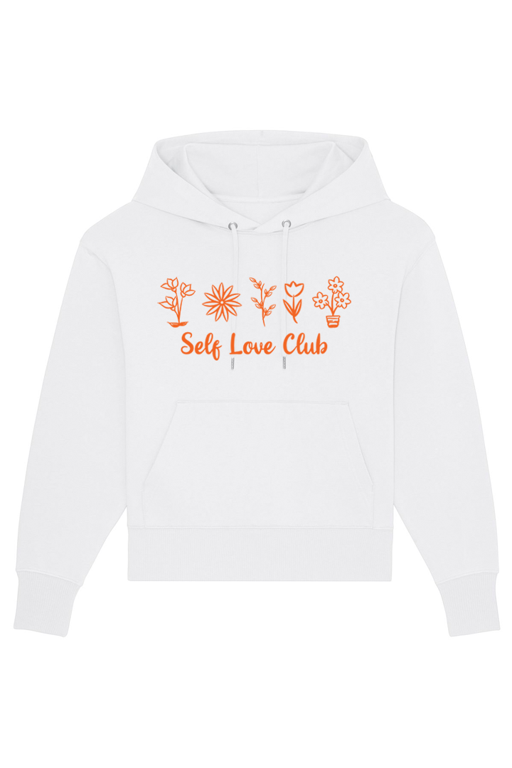 Weißes oversized Hoodie mit Motiv SELF LOVE CLUB