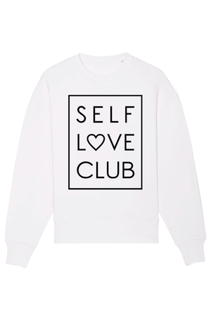 White Oversized Sweatshirt mit Motiv SELF LOVE CLUB