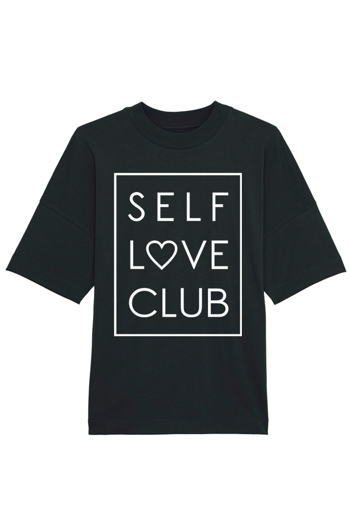 Schwarzes  Oversized T-Shirt mit Motiv SELF LOVE CLUB