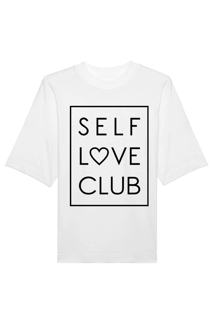 Weißes Oversized T-Shirt mit Motiv SELF LOVE CLUB