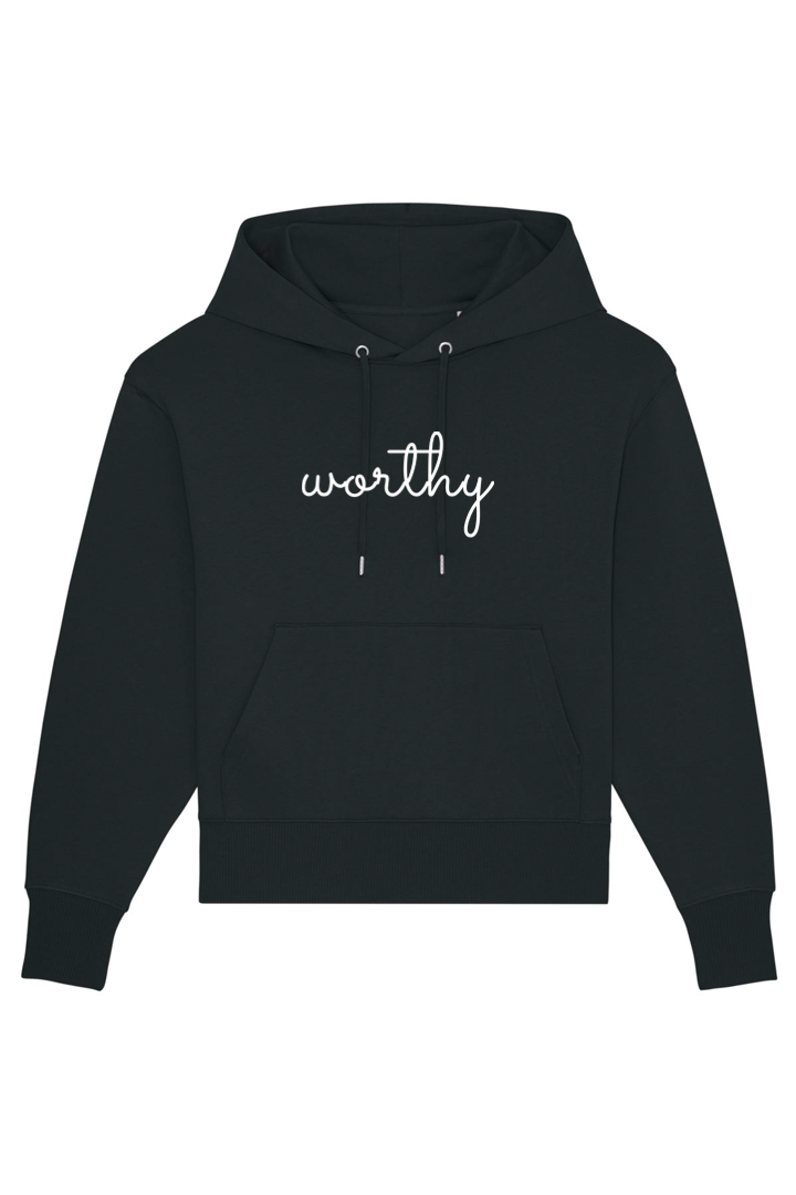 Black Oversized Hoodie mit Motiv WORTHY