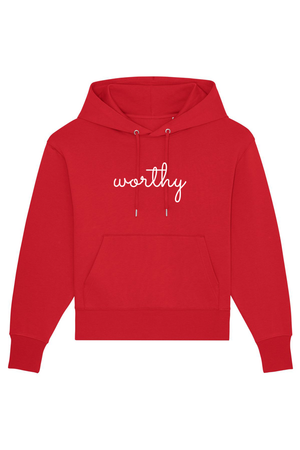 Red Oversized Hoodie mit Motiv WORTHY