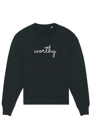  Black Oversized Sweatshirt mit Motiv WORTHY