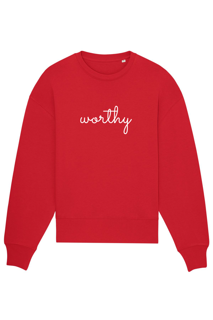 Red Oversized Sweatshirt mit Motiv WORTHY