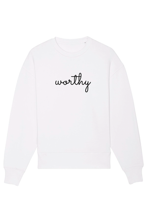 White Oversized Sweatshirt mit Motiv WORTHY