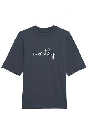 India Ink Grey Oversized T-Shirt mit Motiv WORTHY