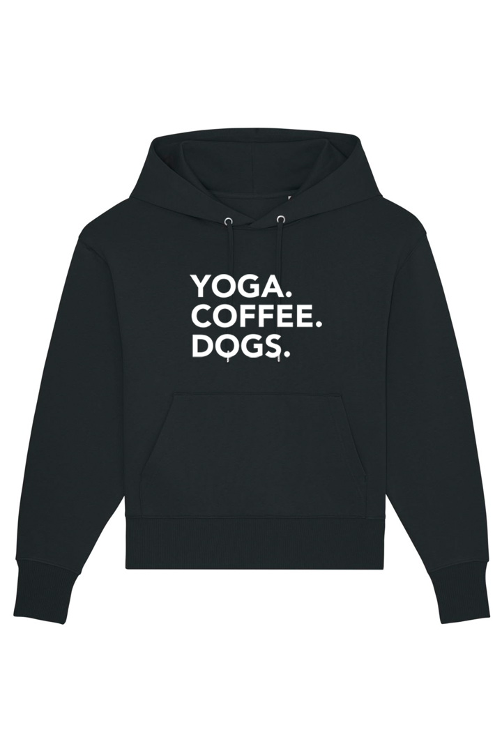 Black Oversized Hoodie mit Motiv YOGA COFFEE DOGS