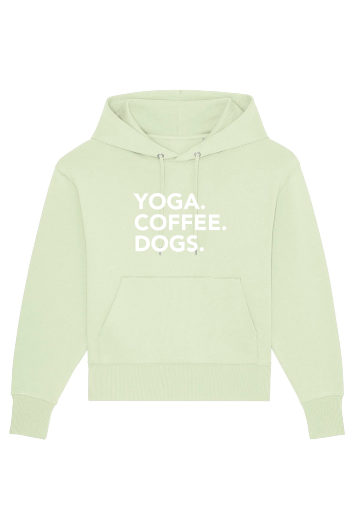 Stem Green Oversized Hoodie mit Motiv YOGA COFFEE DOGS