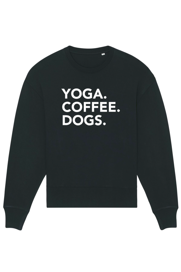 Black Oversized Sweatshirt mit Motiv YOGA COFFEE DOGS