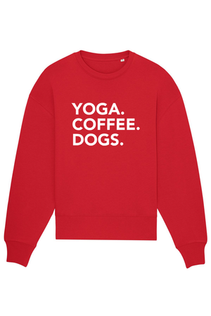 Red Oversized Sweatshirt mit Motiv YOGA COFFEE DOGS