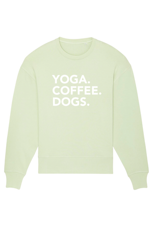 Stem Green Oversized Sweatshirt mit Motiv YOGA COFFEE DOGS