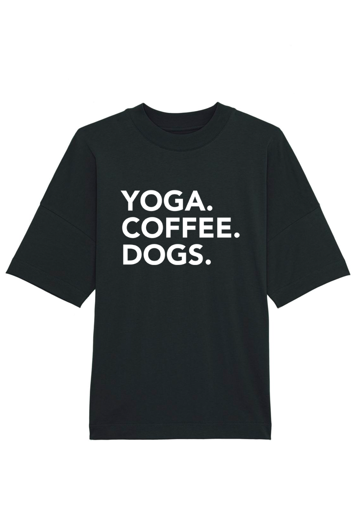 Black Oversized T-Shirt mit Motiv YOGA COFFEE DOGS