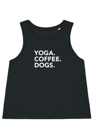 Black Top mit Motiv YOGA COFFEE DOGS