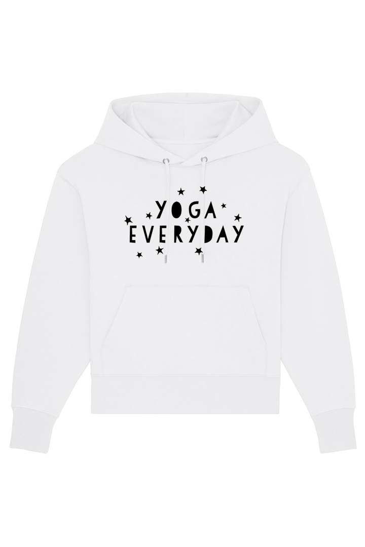 White Oversized Hoodie mit Motiv YOGA EVERYDAY