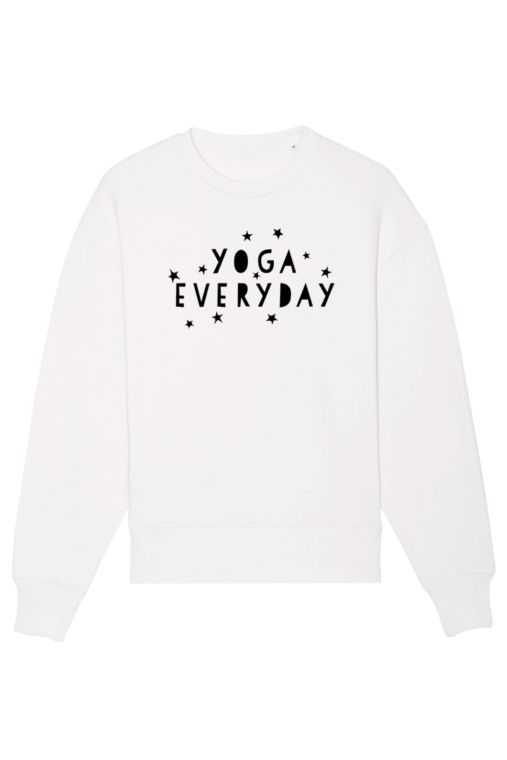 White Oversized Sweater mit Motiv YOGA EVERYDAY