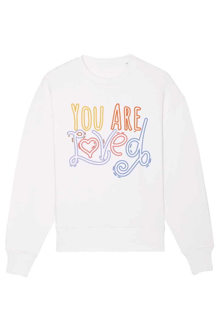 White Oversized Sweatshirt mit Motiv YOU ARE LOVED